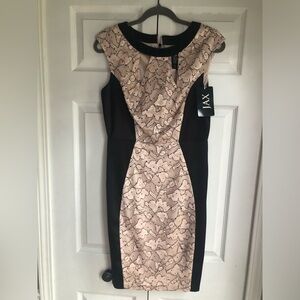 Jax black and cream lace cocktail dress, with rhinestone and beads. Brand new